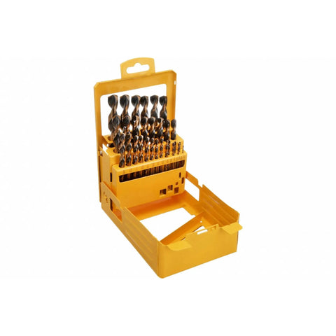 29 Piece Drill Bit Set High Speed Steel With 135 Degree Split Point Black Oxide Coating Optimized Helix Tapered Web For Durable Wood Metal Plastic 3 Flats Shank Size Markings Heavy Duty Kit