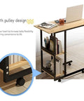 C Shaped Bedside Table With Heavy Duty Wheels And Locks Height Adjustable Laptop Workstation Sofa Snack Tray Overbed Cart with pulley design.