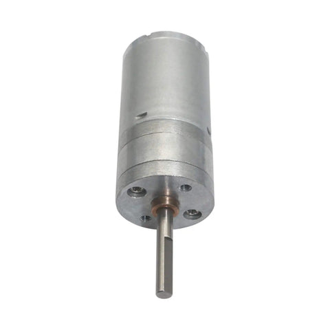 Beast Mode Low Speed High Torque DC Geared Motor 6V 12V 24V Quiet DC Gearbox with silver iron casing and 4mm shaft.