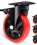 Close-up of 5 Inch Industrial Swivel Caster Wheel Set Of 4 With Brakes Heavy Duty Top Plate Casters 2200 Lb Load Capacity