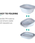 Collapsible Wash Basin Set 5L Foldable Dish Tub With Small And Medium Portable Sink Built For Kitchen And Camping RV Laundry And Baby Bottles BPA Free Plastic Gray in folded position.