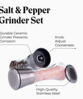 Must-Have Salt and Pepper Grinder Set With Stand, Glass Body Grinders With Stainless Steel Caps, Ceramic Burrs, Adjustable Coarseness