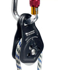 Heavy Duty Rescue Pulley With Swing Plate For Zipline And Climbing, 30kN Upgrade, 360 Degree Swivel in use with 13 mm rope