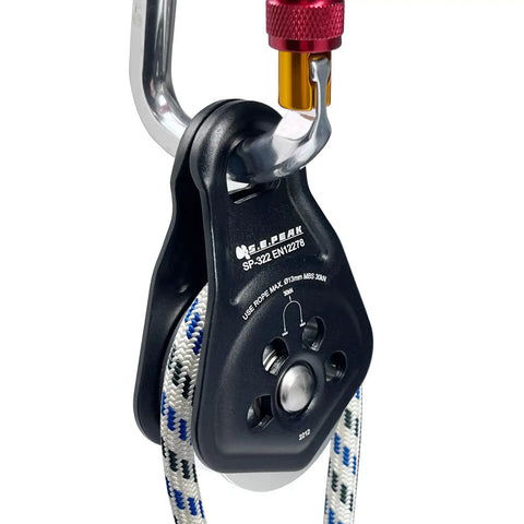 Heavy Duty Rescue Pulley With Swing Plate For Zipline And Climbing, 30kN Upgrade, 360 Degree Swivel in use with 13 mm rope