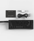 60 Percent Wired Mechanical Gaming Keyboard With Magnetic Switches 8000Hz Polling Rate 0.08Ms Latency layout with accessories on a grey surface.