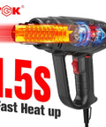 Heavy Duty 1800W Hot Air Gun Kit With Dual Temperature Settings, showing heating element and fast heat up in 1.5 seconds