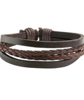 Dope Vintage Punk Wrap Bracelet Set Of Six Braided Faux Leather Cuffs For Men And Women Adjustable brown braided faux leather cuff displayed.
