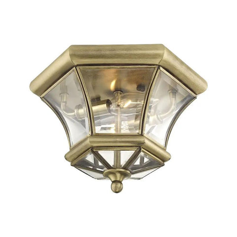 Monterey Dope 2 Light Flush Mount Outdoor Indoor Brushed Nickel Solid Brass Fixture With Clear Beveled Glass Classic Traditional Style