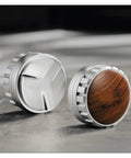 Premium Coffee Distributor And Tamper Leveler For Home Baristas with silver metal and wood design, 51mm 58mm size.