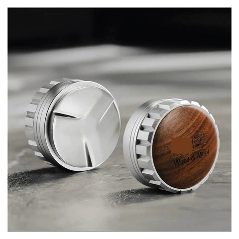 Premium Coffee Distributor And Tamper Leveler For Home Baristas with silver metal and wood design, 51mm 58mm size.