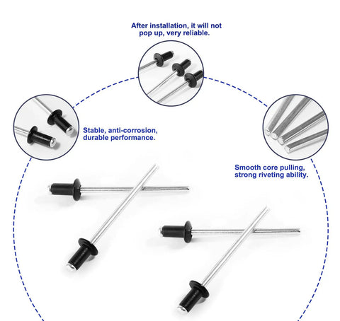 Black Aluminum Blind Rivets Set 100 Pcs One Eighth By One Quarter Inch Grip For Marine Boat Kayak DIY Repairs Durable Fastening Ideal