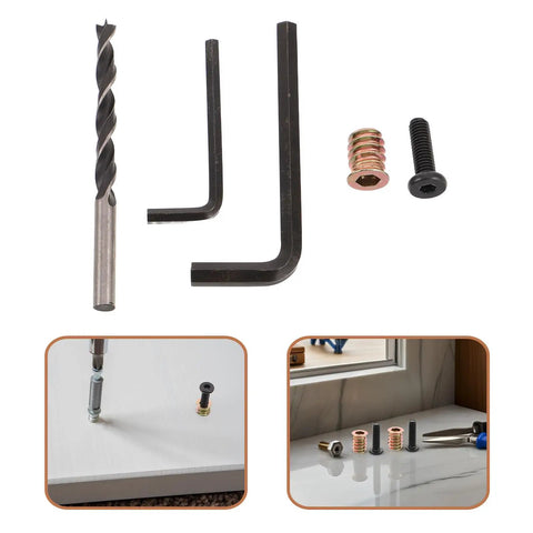 Metal Threaded Inserts Kit For Wood Furniture Assembly With Wrenches And Drill Bit Screw In Fasteners For Shelving DIY Projects Concealed Nuts