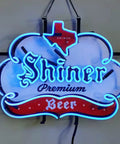 Blue Real Glass Neon Beer Sign 19x15 inches, Texas shape, Shiner logo for Home Bar, Easy 110-240V setup, wall mountable