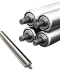 Heavy Duty Conveyor Belt Rollers 5 Pack Stainless Steel Replacement For Saw Stands, Woodworking And Material Handling Station Smooth Quiet Glide close-up of stainless steel rollers