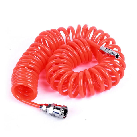 Badass Boss Level PU Air Compressor Hose Tube featuring slick flexible spring coil design in bright red with quick snap connector.
