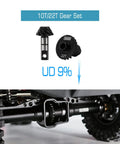 Underdrive Helical Gear Set 22T 10T For TRX4M 1:18 RC Crawler, alloy steel gears inset and axle view, demonstrating fitment.