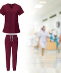 Red Scrub Set For Nurses And Spa Pros Top And Joggers Machine Washable Workwear Easy Care Durable Nursing Uniform