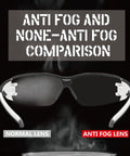 Ultra Flexible Anti Fog Wraparound Safety Glasses, 2 Pack With Clear And Smoke Lenses, showing anti-fog vs normal lens comparison.