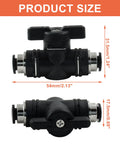 5 Pack 6mm Pneumatic Ball Valve With Push To Connect Quick Connect Fittings, size dimensions shown, durable construction