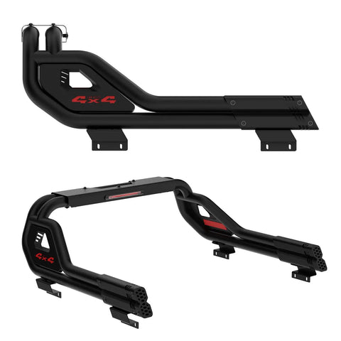 Heavy Duty Universal Truck Bed Roll Bars Adjustable Sport Chase Rack For Midsize Pickup Rigs, black steel construction.