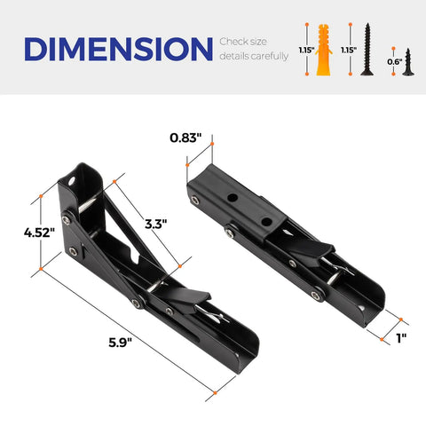 Dimensions of Heavy Duty Stainless Steel Folding Shelf Brackets 6 Inch Set Of 4 Black Wall Mounted Foldable Table Hinge