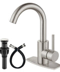Single Hole Bathroom Faucet With 360 Degree Swivel Spout, 304 Stainless Steel, Brushed Nickel Finish, Pop Up Drain And Deck Plate