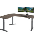 L Shape Electric Standing Desk With Height Adjustable Sit Stand Design For Corner Office Reversible Left Right Layout No Sweat Setup, espresso top.