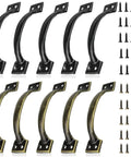 Vintage Barn Door Handle Set 6 Inch Metal Pulls In Black And Bronze For Furniture Drawers Cabinets Doors Bedrooms And Garden Gates Durable And Long Lasting 10 Piece Set displayed with screws