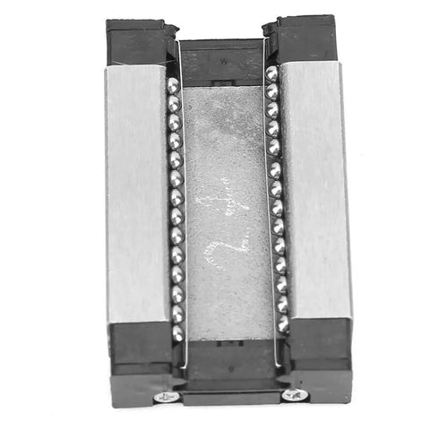 MGN12H Black Miniature Linear Rail Guide 12mm Width with Slide Block, showing 4-point contact design and ball retention system