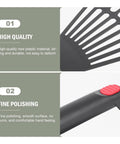 Close-up of Two Piece Plastic Garden Pitchfork Rake Set With Leaf Grabber Claws For Lawn Cleanup, showing durable plastic prongs and handle.