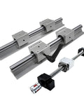SFU1605 Ball Screw With SBR16LUU Linear Guide Rail Set For CNC Machines, Precision Linear Motion Components For DIY Automation And Robotics, 550mm Length, C7 Accuracy, Smooth Sliding Performance, shown with mounted blocks and ball screw