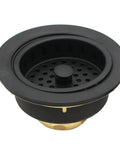 Combo Pack Post Style Kitchen Sink Basket Strainer And Waste Disposal Drain Flange With Stopper Matte Black Solid Brass
