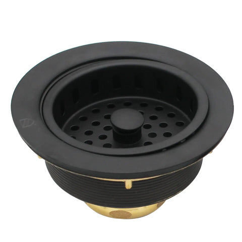 Combo Pack Built Tough Post Style Kitchen Sink Basket Strainer With Extra Deep Collar Waste Disposal Flange And Stopper, Solid Brass