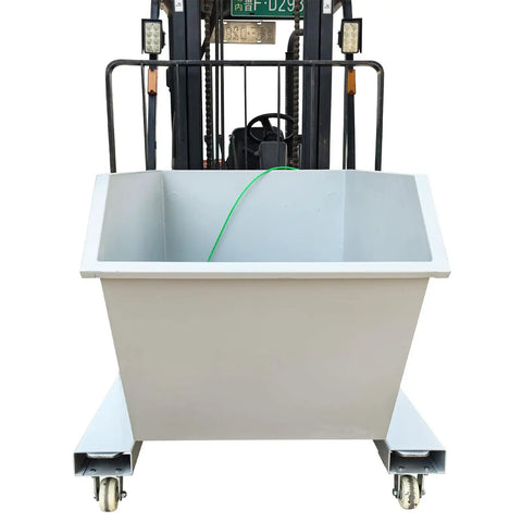 Heavy Duty Self Dumping Hopper With Slick Swivel Casters Built Tough For Dual Forklift And Manual Material Moves features a steel frame and compact design.