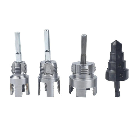Fabulettas Step Drill Bit And Pipe Threader Kit Makes Plugging 1/2 And 3/4 Inch Pipes A Total Breeze With Built-In Deburring Tool And Electric Drill Adapter, metal bits