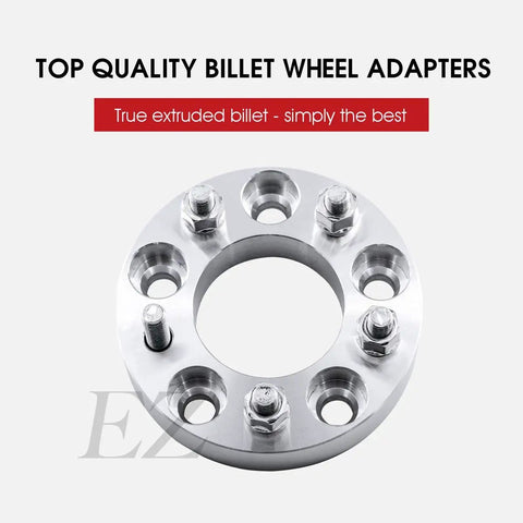Close-up of 5x135 to 5x4.75 wheel adapter 1.5 inch thick forged 6061 T6 billet for Lincoln Navigator and Caprice wheels conversion kit.