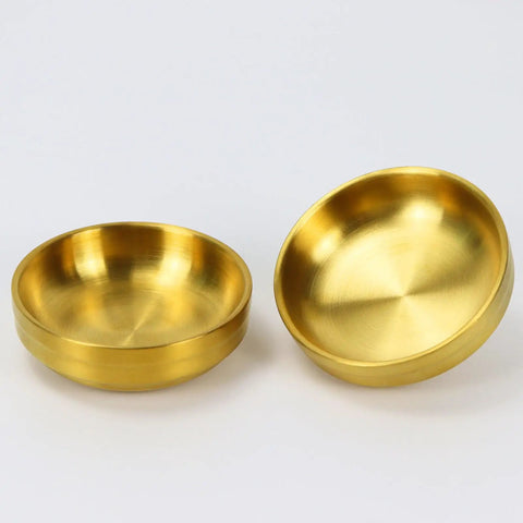Gold Desk Organizer Set For Office 2-Piece Luxury Paper Clip And Pencil Holder Cup Metal Makeup Brush Holder, gold finish bowls.