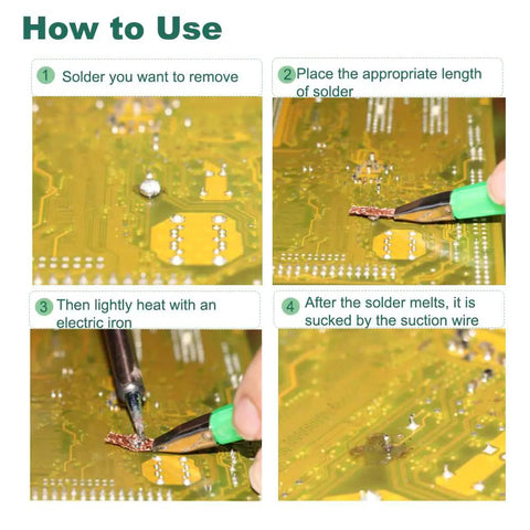 Step-by-step guide using Low Residue No Clean Desoldering Wick Braid 2mm Width 2m Length With Thumb Wheel Dispenser