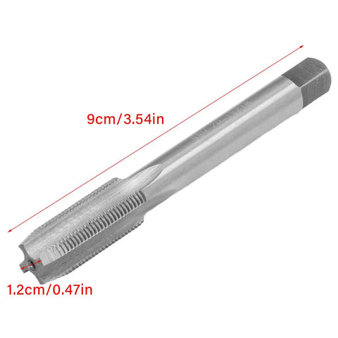 Universal Spark Plug Thread Repair Kit With M10x1.0 Inserts And M12x1.0 Tap In Stainless Steel shown with measurements