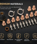24Pcs Plasma Cutter Consumables Kit With Brass Electrodes And Torch Tips Pro Grade Brass Electrode Pack displayed