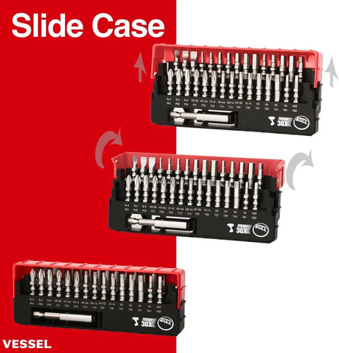 Impact Ball Torsion Bit Set With 30 Piece Includes Two And Three Eighths Inch Bit Holder In Slide Case Displayed Open