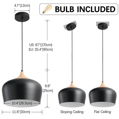 Dope Adjustable Industrial Pendant Light For Kitchen Island Overhangs Black Metal Shade 11.8 Inches Modern Hanging Light Fixtures Dimensions