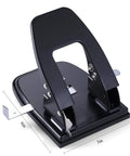 Black two hole punch with 30 sheet capacity, workhorse metal paper punch for home office and professional use, adjustable guide visible