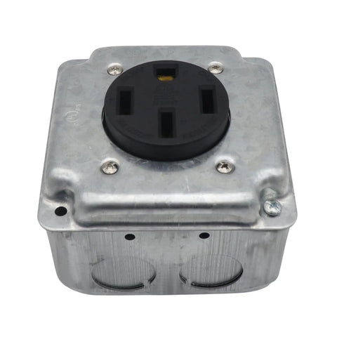 Built Like A Tank 50 Amp Power Outlet Receptacle Nema 14 50R four prong socket in rugged galvanized steel housing