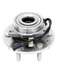 Front Wheel Bearing Hub Assembly For 2014-2018 Chevy Silverado 1500 4WD, 2015-2020 Tahoe, Suburban, Yukon 4WD, 2014-2018 GMC Sierra 1500 4WD Replacement Heavy-Duty OEM-Grade Wheel Hub Module For Durable Performance, featuring a metallic hub with integrated ABS sensor and wires, suitable for 6-lug 4WD models.