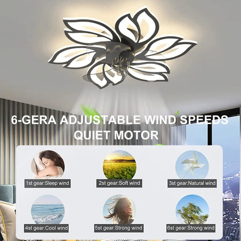 Bladeless Ceiling Fan With Lights 20 Inch Remote Control Modern Enclosed LED Fan Smart Dimmable 3 Color Temperatures 6 Wind Speeds