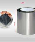 Self Adhesive Polymer Modified Bitumen Roofing Tape with Thick Aluminum Foil for Waterproofing Sheds Rock Solid Leak Repair Heavy Duty Insulation Roll 8 Inches X 16 Feet shown in a roll, hand applying to a surface.