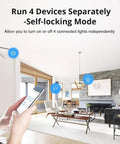 Person using smartphone to control Four Channel WiFi Smart Switch For DIN Rail Mounting Self Locking Interlock Modes Remote Control
