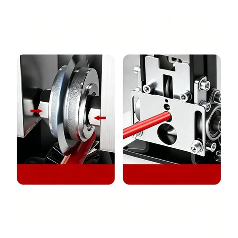 Close-up of heavy duty drill powered copper wire stripper showing tungsten steel cutters for efficient cable stripping.