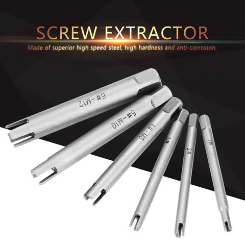 Premium Tap Extractor Set Makes Removing Stripped Or Broken Screw Heads A Total Breeze With This High Speed Steel Kit Perfect For Home Repair Jobs Involving Industrial Bolts And Tough Metal Fasteners That Just Won't Budge. HSS screw extractor set with sizes 1# to 6#